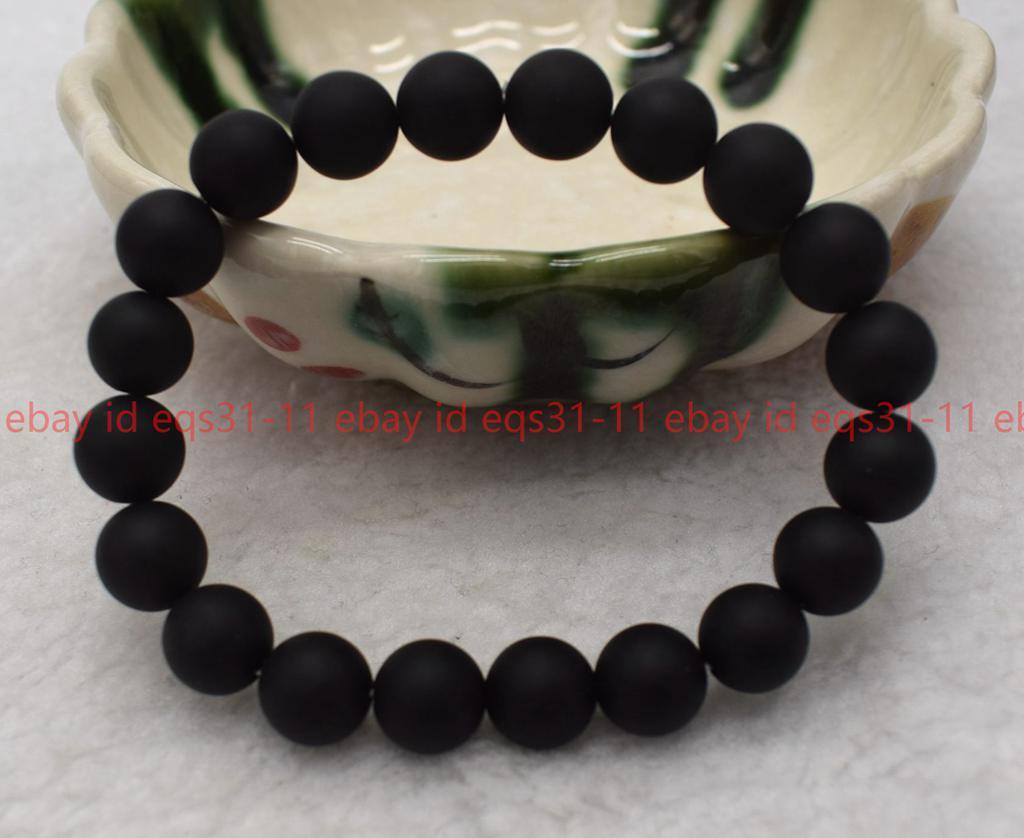 Genuine 6/8/10mm Matte Black Agate Round Gemstone Beads Necklace Bracelet Set