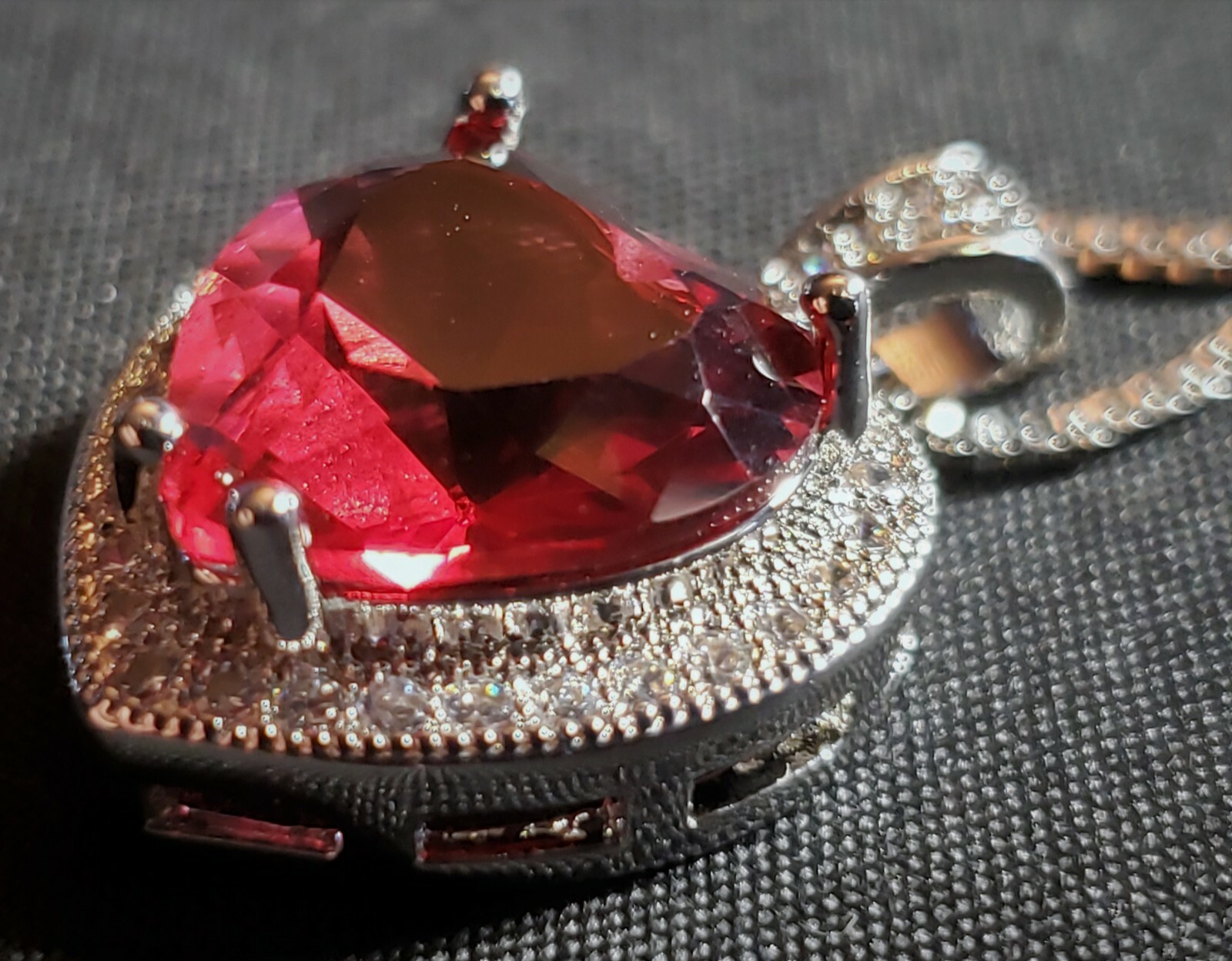 Mother’s Day Gift/Birthday Necklace Red Heart Shape Pendant surround Crystals