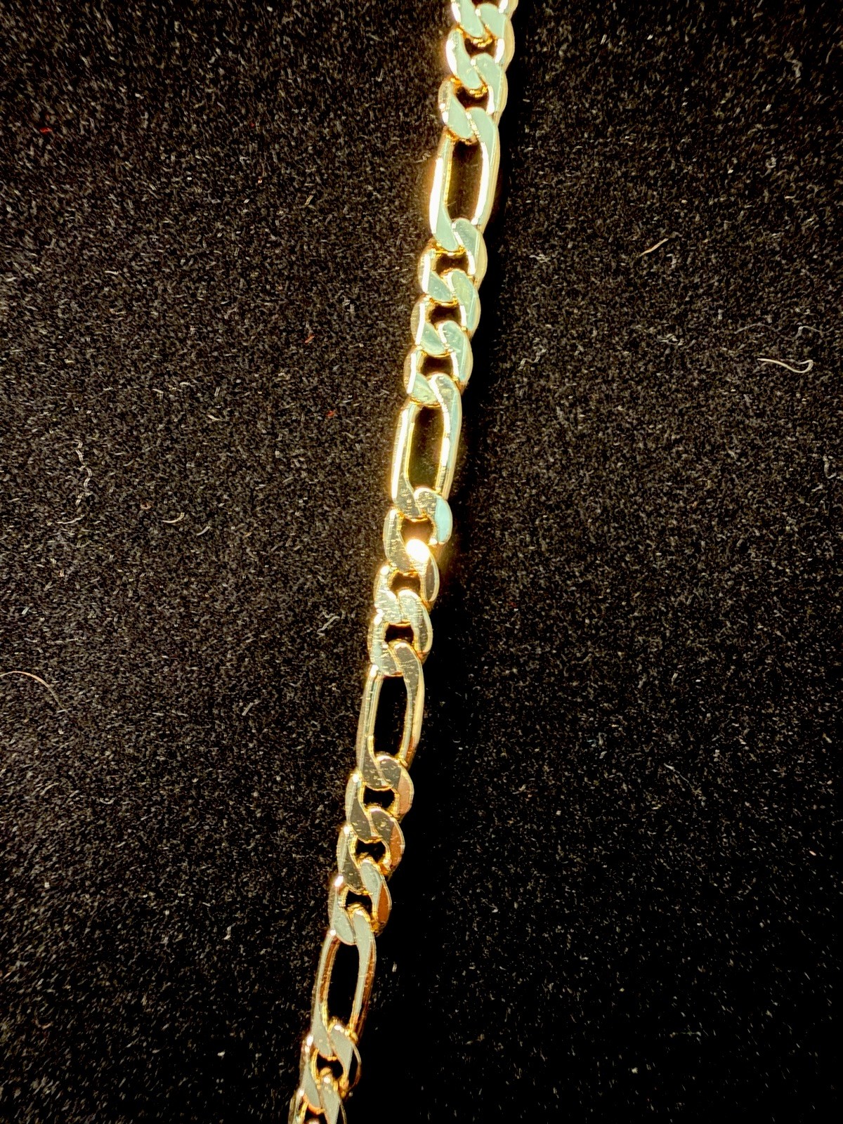 Dainty 18in 4MM Figaro Necklace Cross Pendant Religious 14K GP CZ Stones