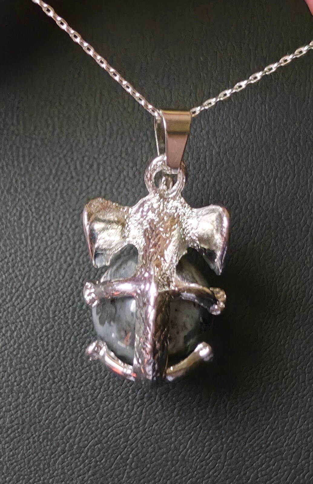 Elephant Pendant Gray Labradorite Stone Sphere Silver Tone 1.5″ Boho