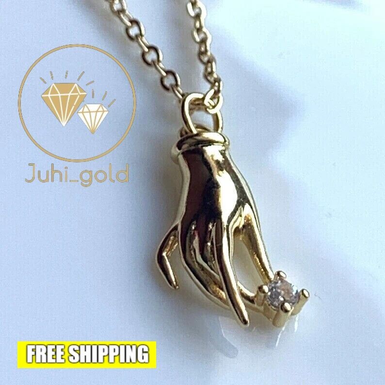 Elegant Hand Pendant+ Chain 0.50CT Simulated Diamond Yellow Real Sterling Silver