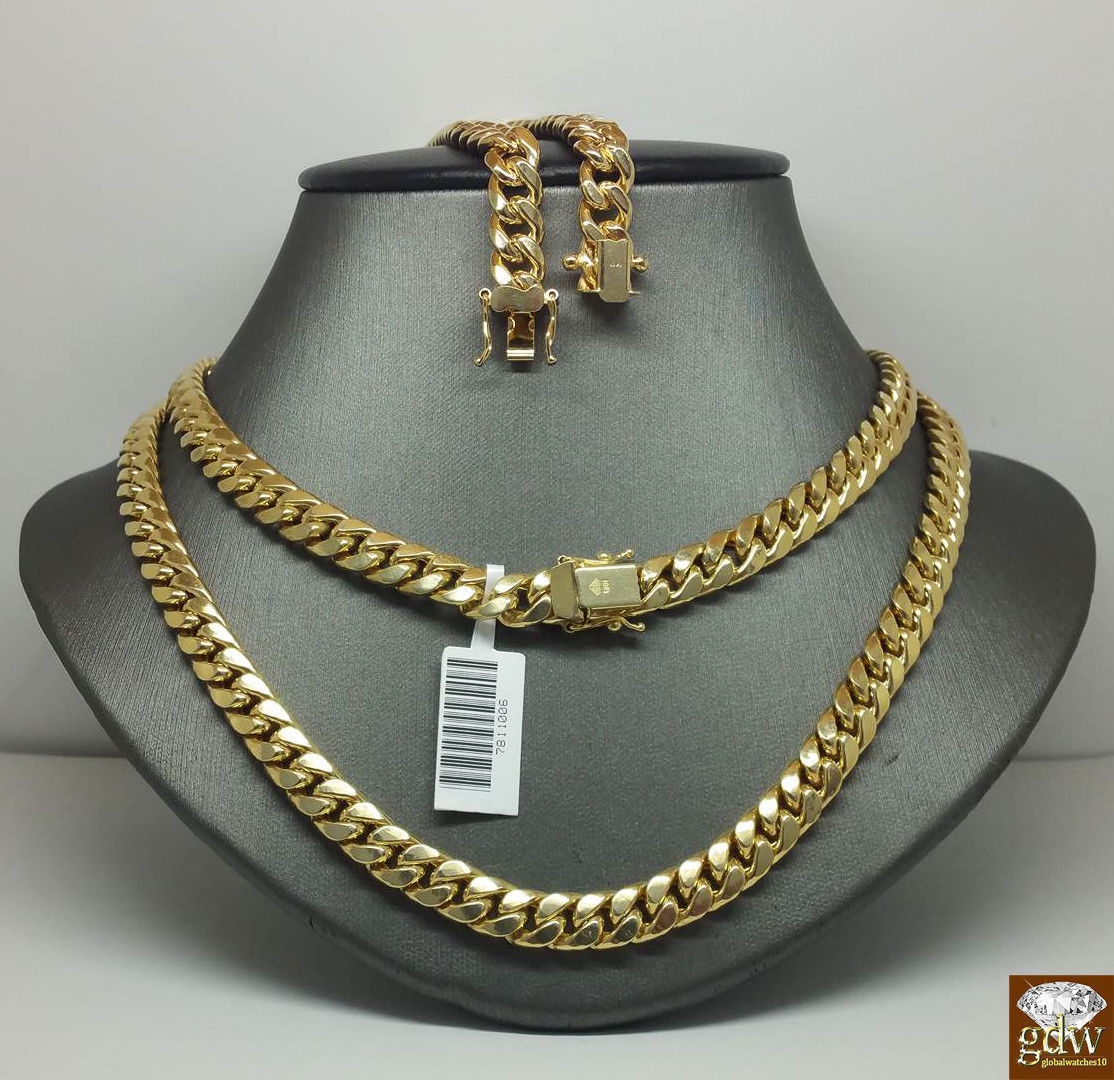Real 10k Gold Miami Cuban Chain necklace 10mm 22 Inch Box Lock Strong Men