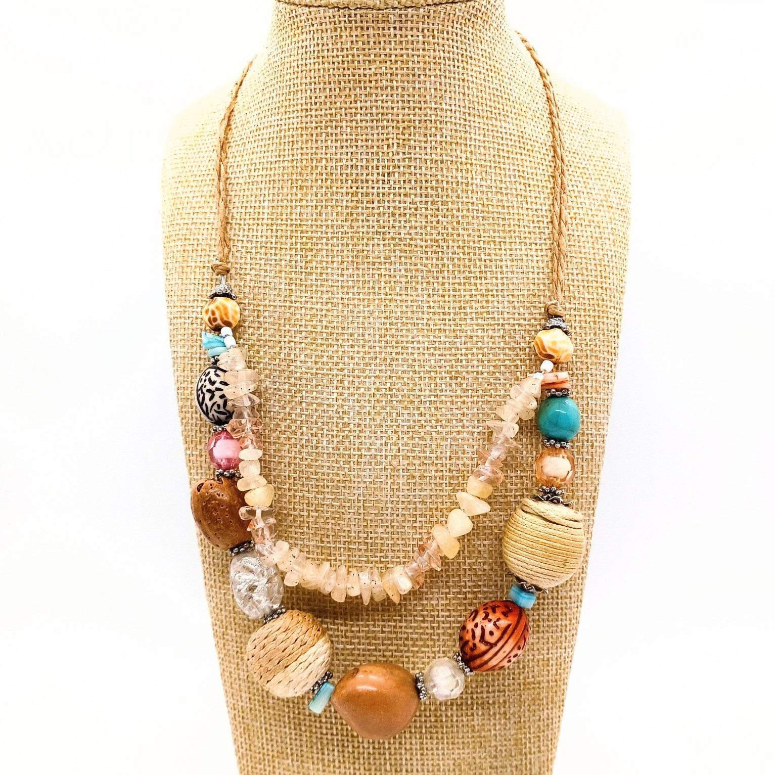 Women’s Bohemian Multicolor Beaded Statement Shell Stones Rope Artisan necklace