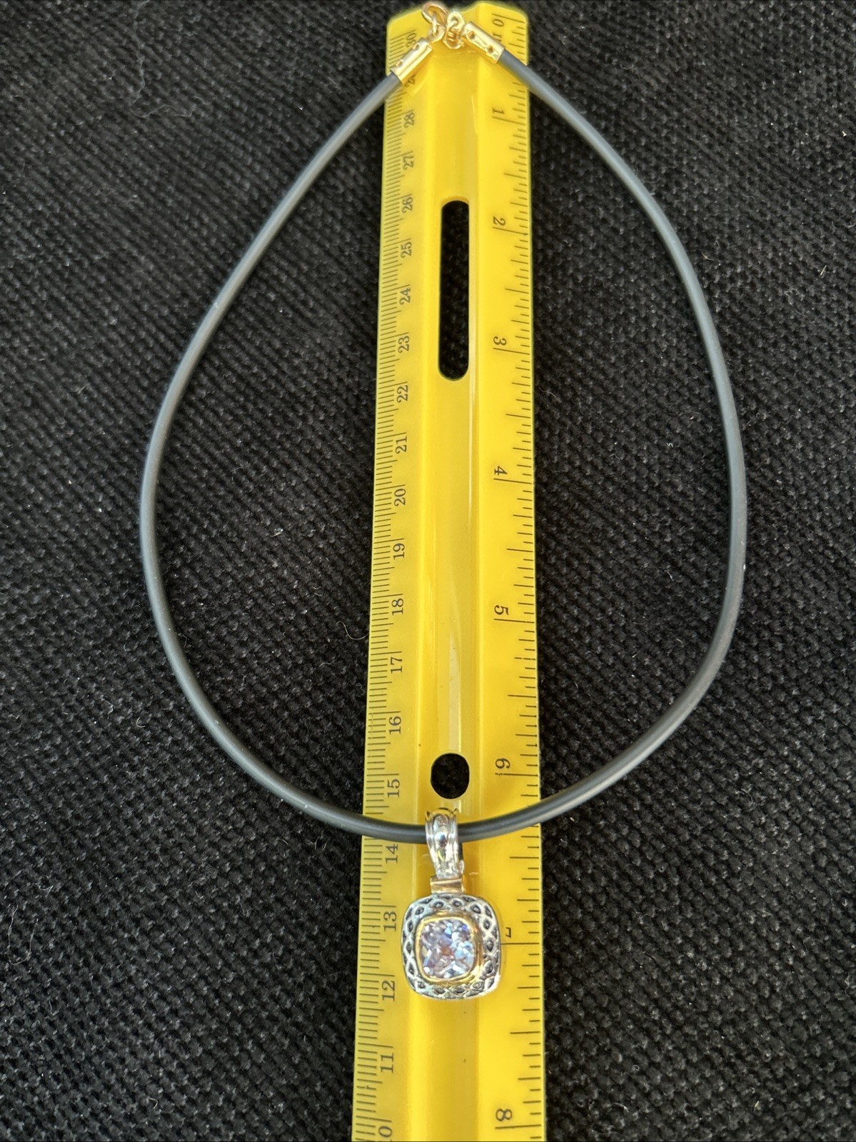Gold And Silver Tone Square Pink Lab Diamond Pendant Necklace On Black Cord 16”