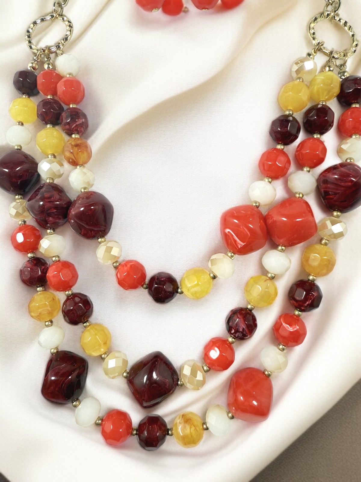 Colorful Multi-Strand Acrylic Bead Necklace & Earrings Set, Retro Color Necklace