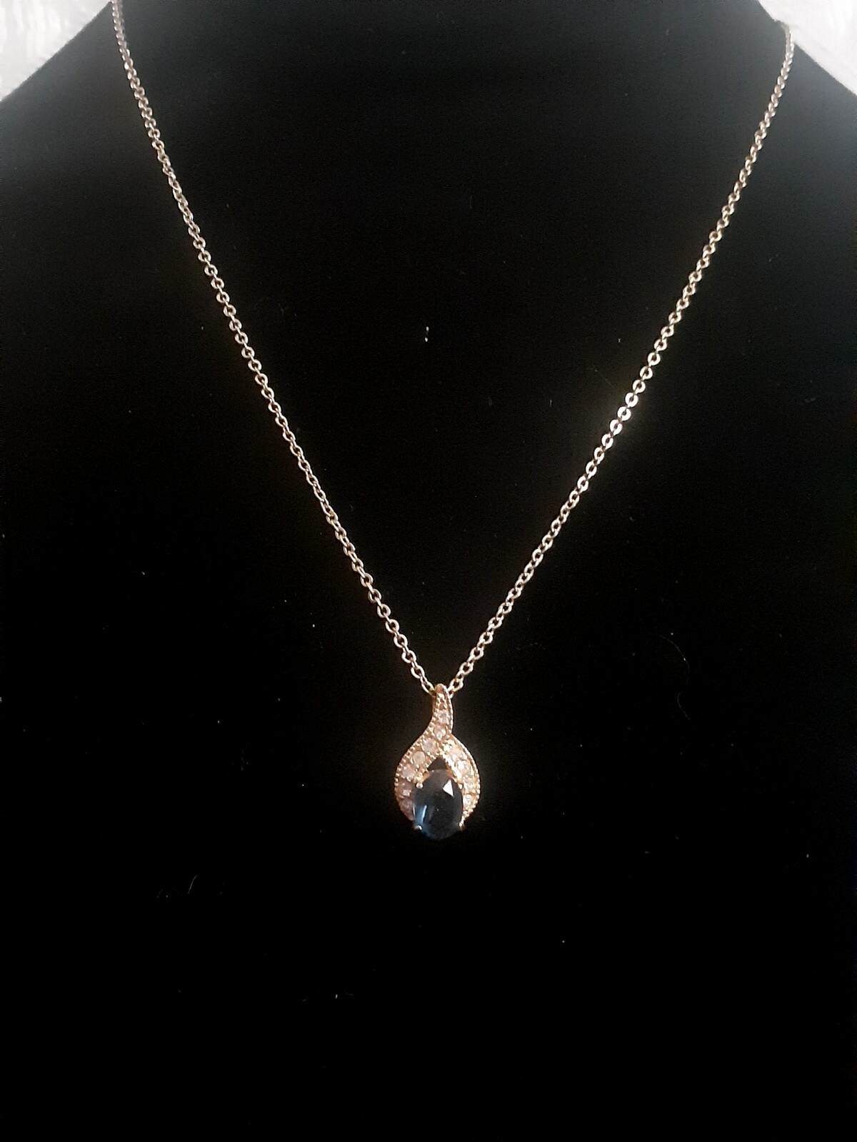 Roman Rhinestone And Blue Stone Pendant necklace 17″