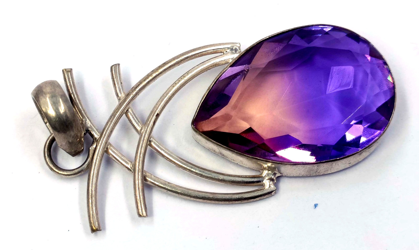 72 Ct Natural Ametrine Bi-Color Pear Shape EGL 925 Silver Pendant Free 6YGL