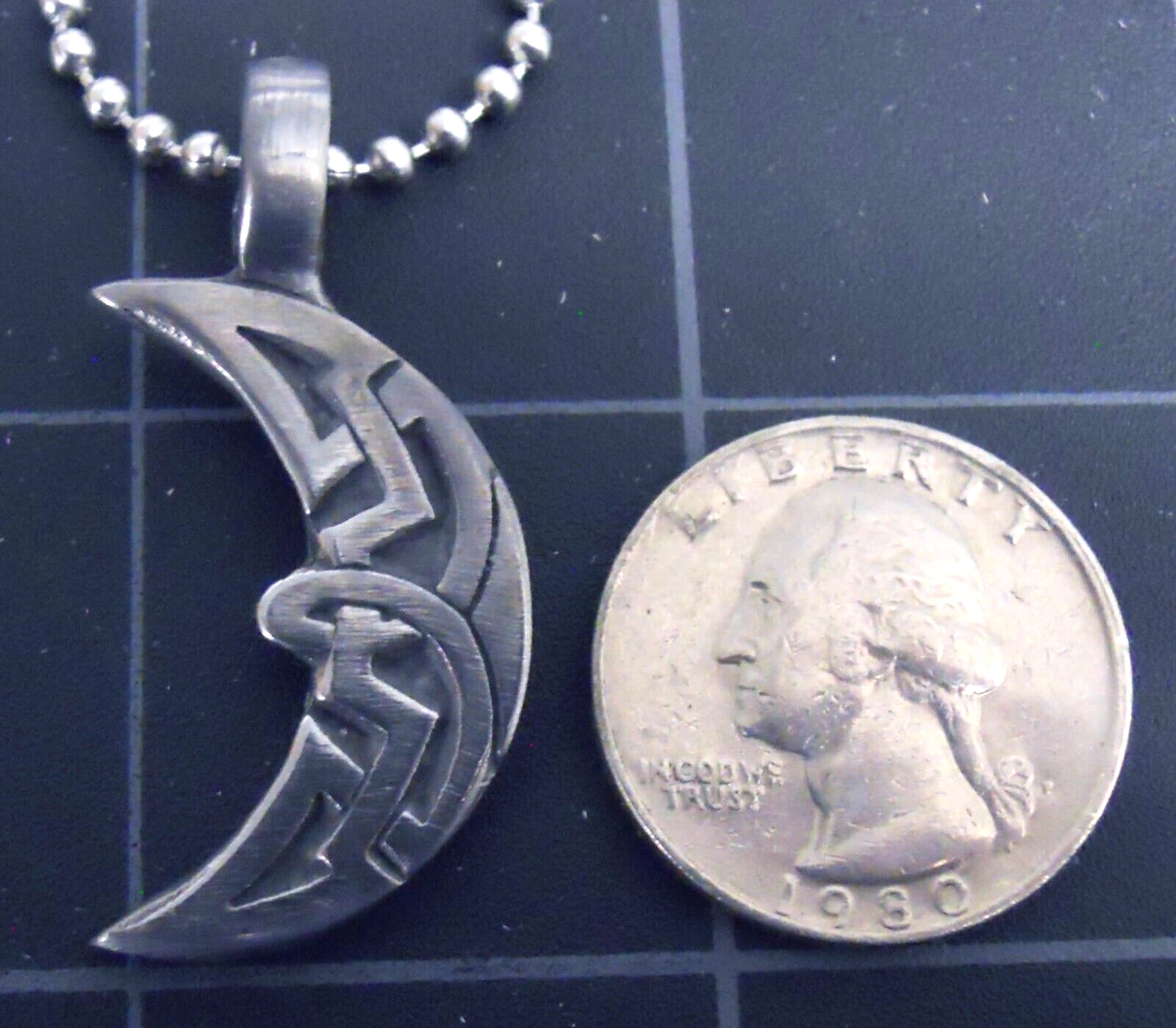 Tribal Moon Necklace Stainless Ball Chain New Quarter Moon Crescent Pendant
