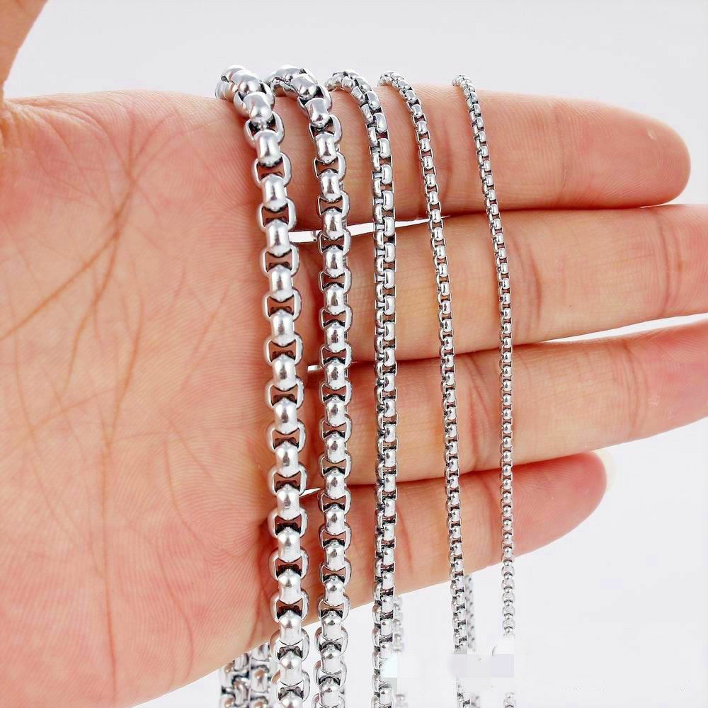 2/3/4/5/MM Men’s Chain Stainless Steel Round Box Link Necklace 20-32 inch hot yc