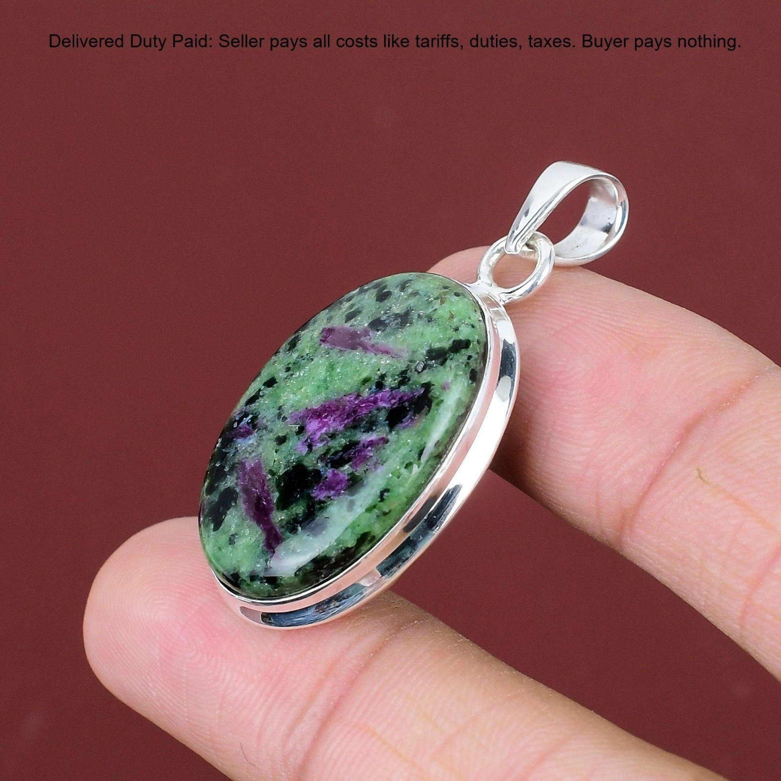 Mothers day Deal 925 Silver Oval Ruby Zoisite Stone Wife Anniversary New Pendant