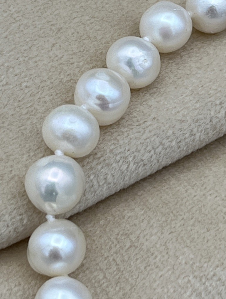 Real Cultured Pearl Necklace 46cm Knotted Silver Tone Floral Clasp