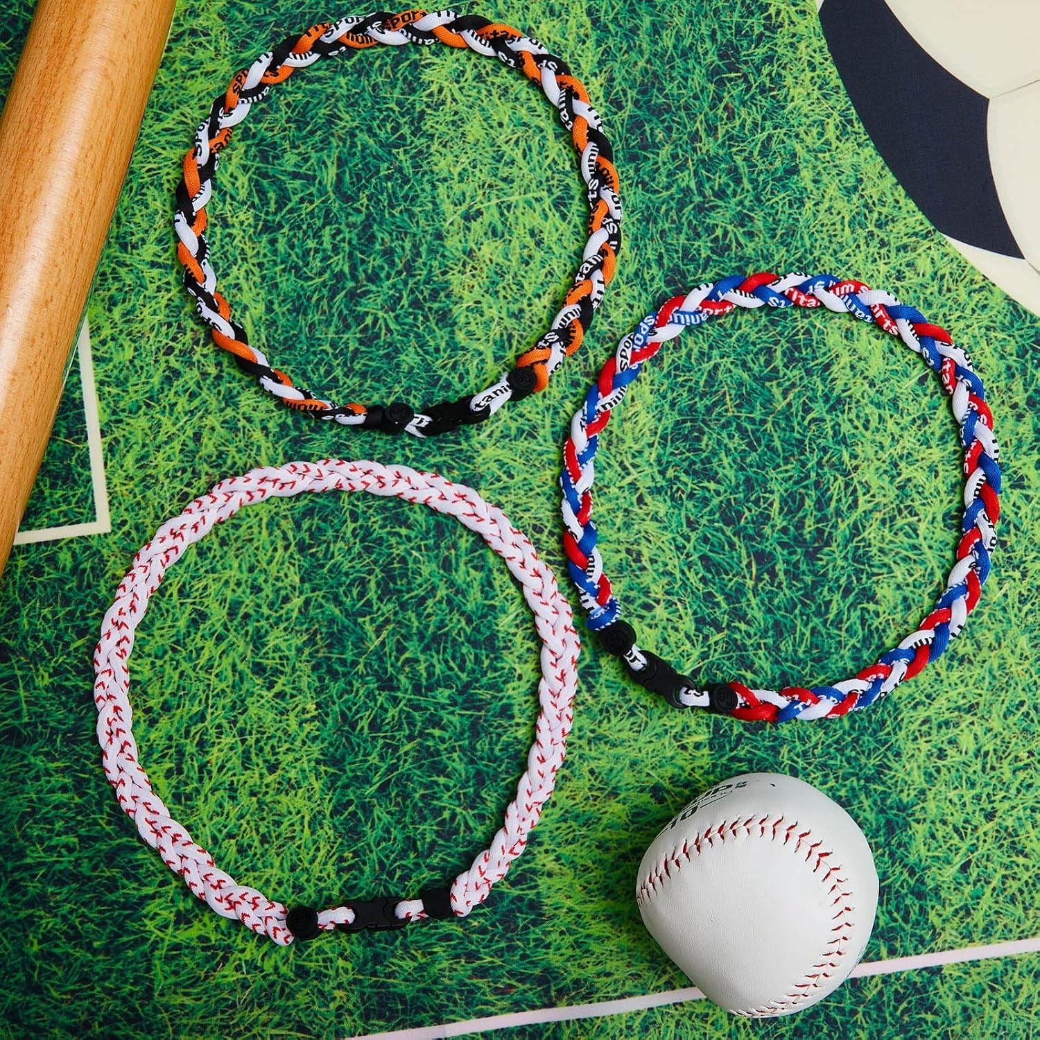Baseball Necklaces Three Braided Rope Titanium Necklace for Fans Team Gifts Boys