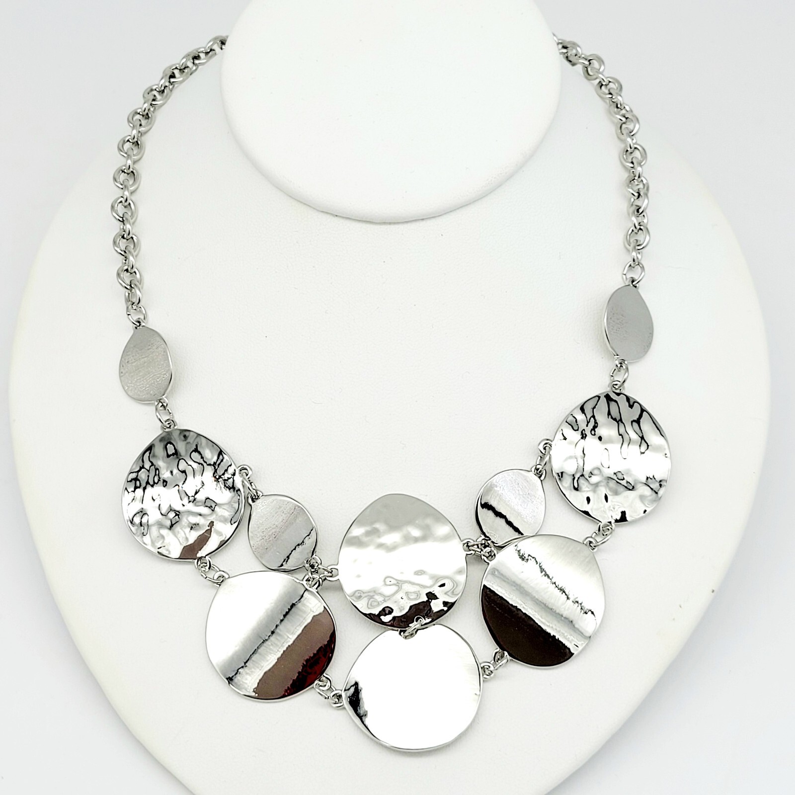 New Directions 20″ Necklace Polished & Hammered Discs Thick Rolo Chain NEW