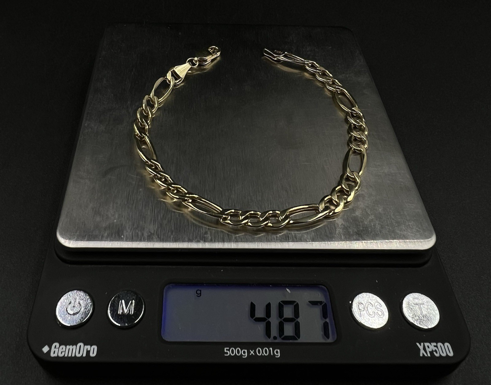 8” 10K Hollow Yellow Gold Diamond Cut Figaro Bracelet | 4.86g | 6.4mm | Lobster