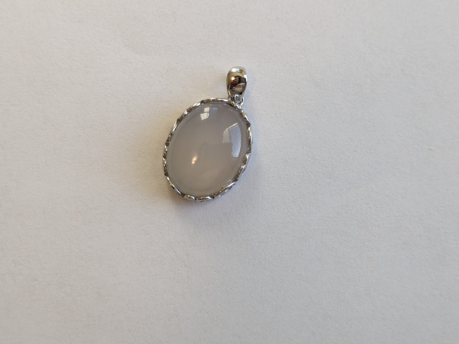 Natural Eye Clean Chalcedony 16x12mm Pendant with S925 gSetting/Rhodium Plating