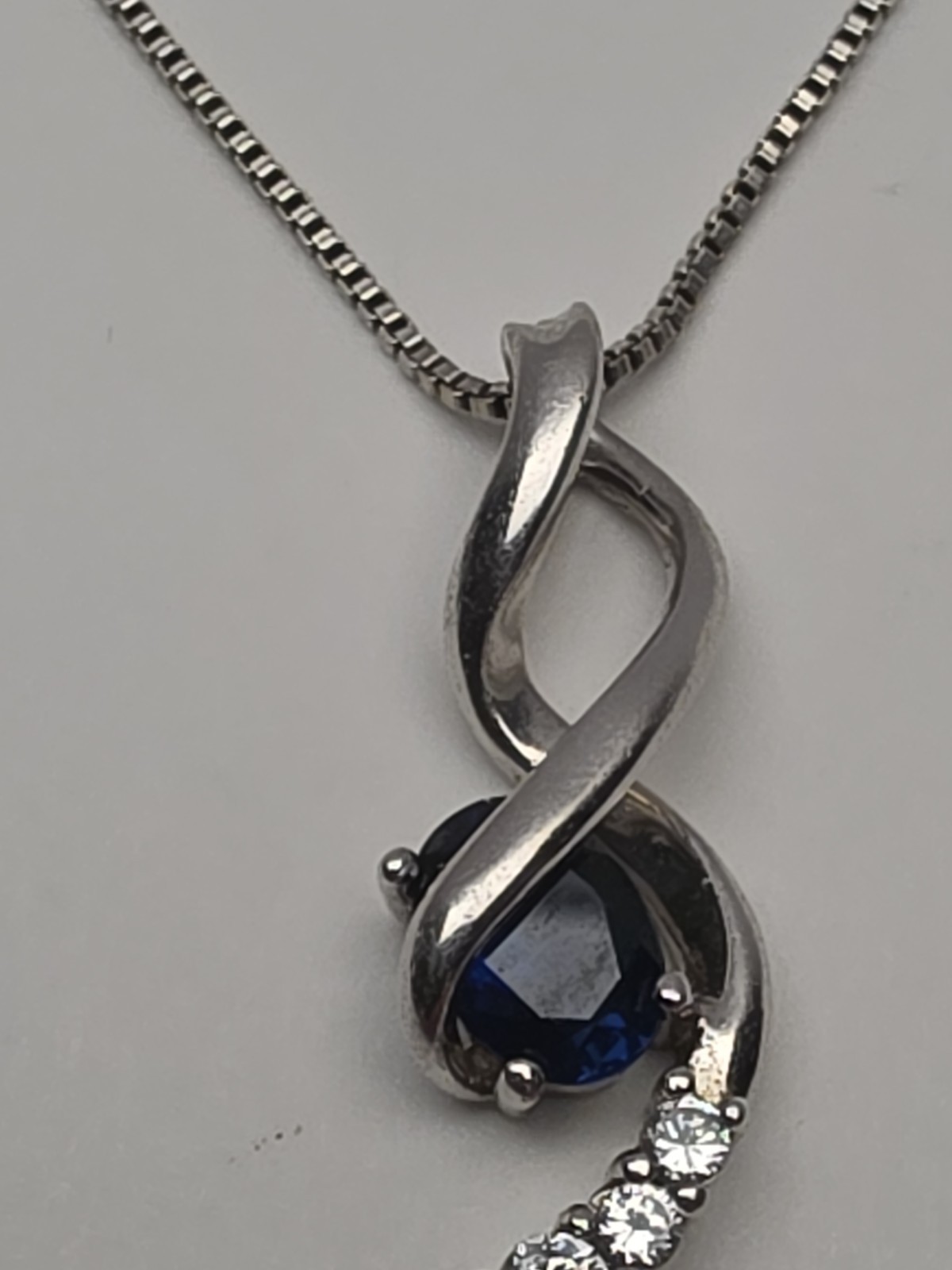 Kay Jeweler Lab Created Blue Sapphire Diamond 18″ Sterling Silver Necklace