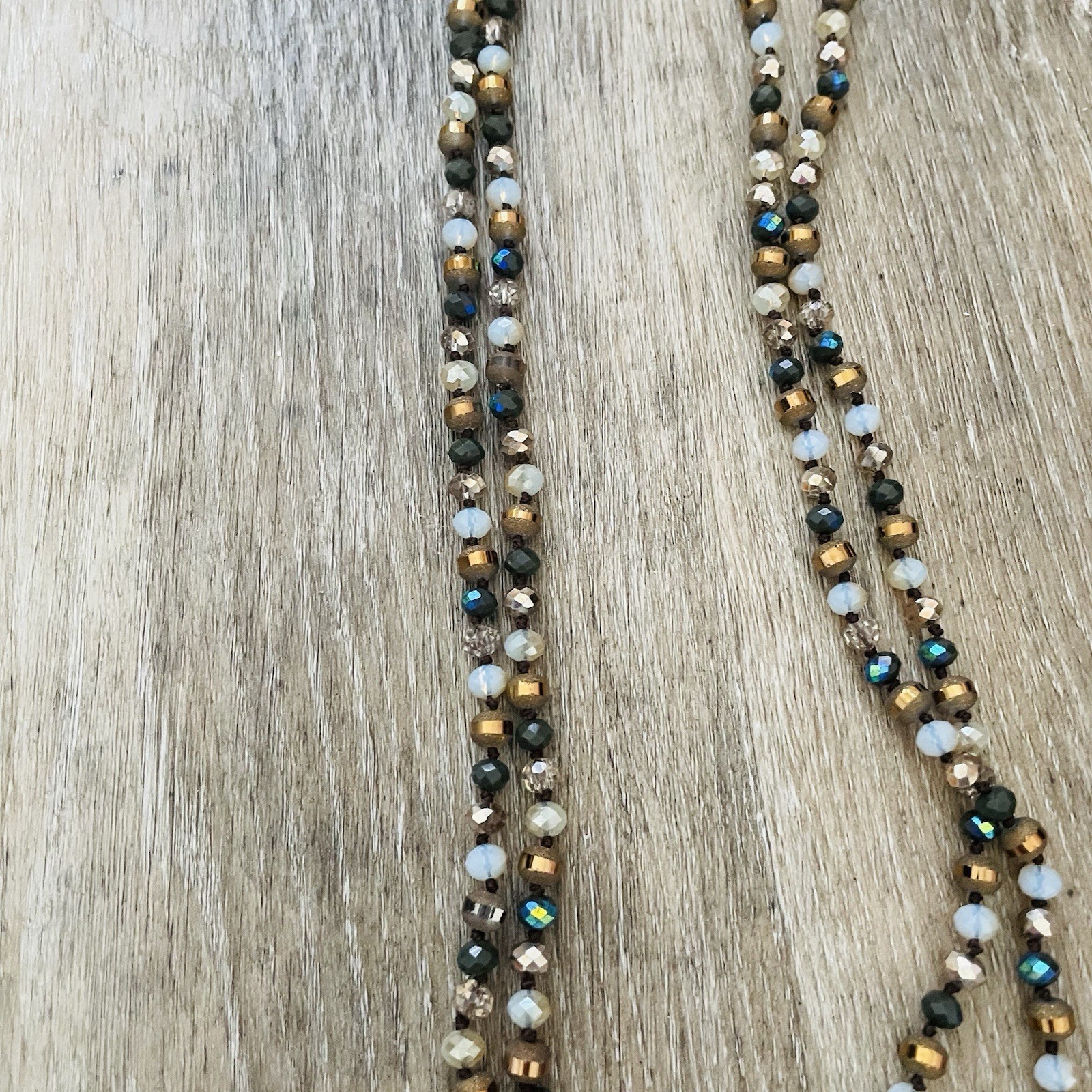 Multi-Strand Beaded Necklace in Gold, White & Black