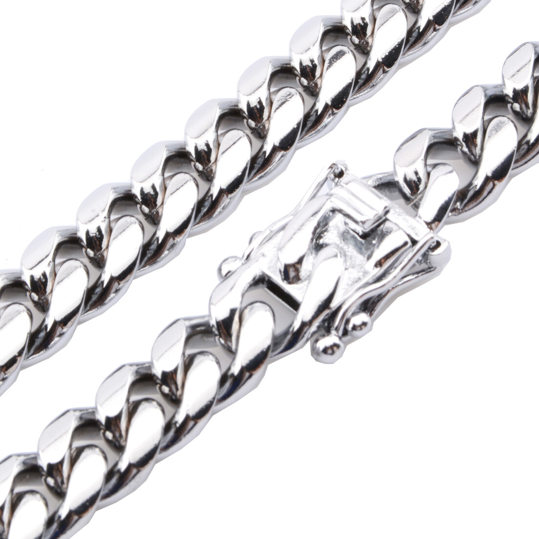 Fashion Mens Miami Cuban Link Bracelet or Chain Necklace Silver Stainless Steel