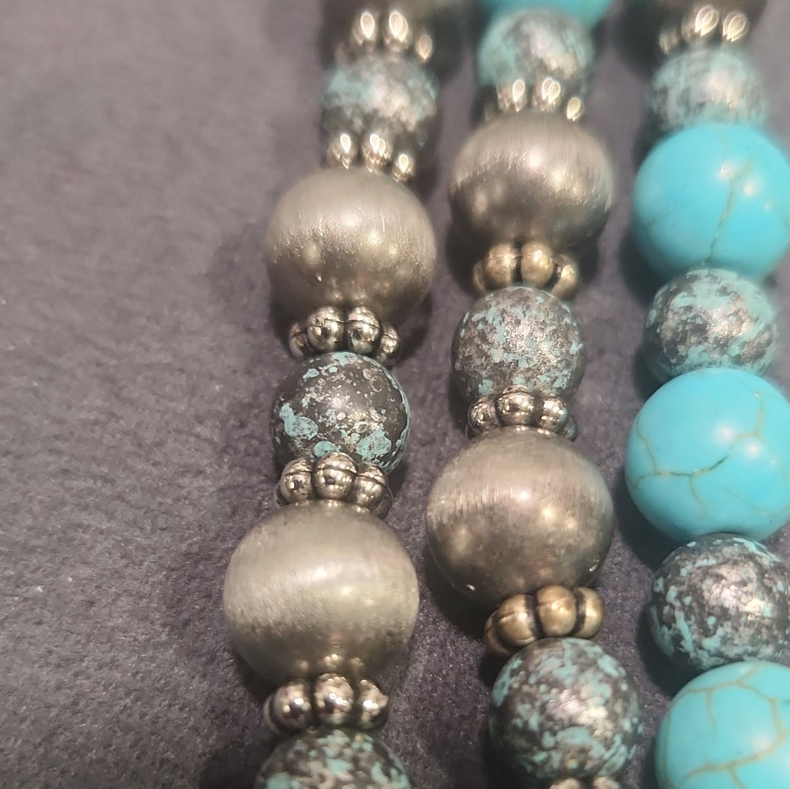 Multi-Strand Turquoise Round Beaded Necklace Blue Silver Adjustable Lobster
