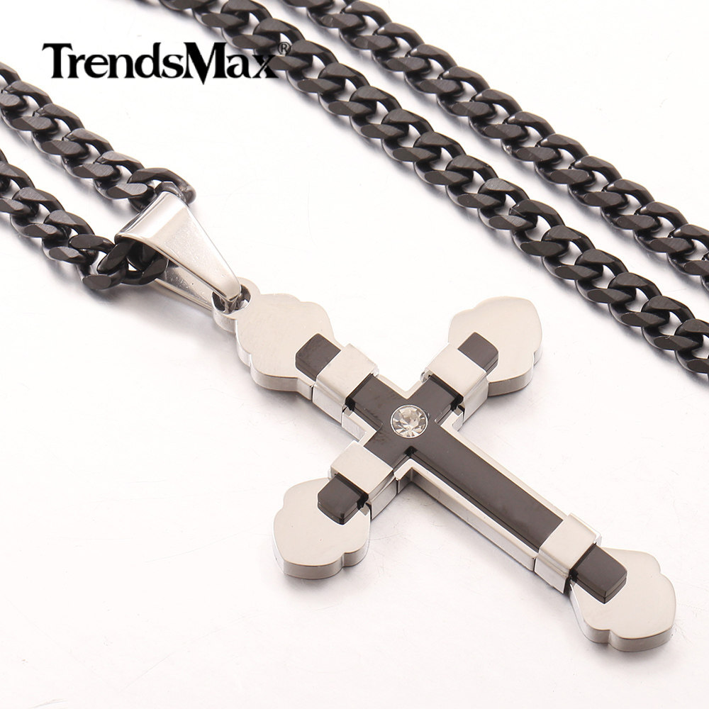 18″-26″ Stainless Steel Cross Necklace Pendant For Men’s Religious Black Silver