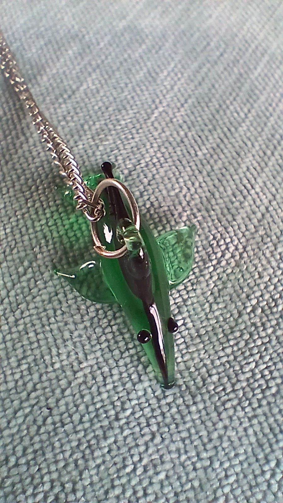 Dolphin Lampwork Glass On Silver Tone Necklace 50cm Chain/ 20 Inches