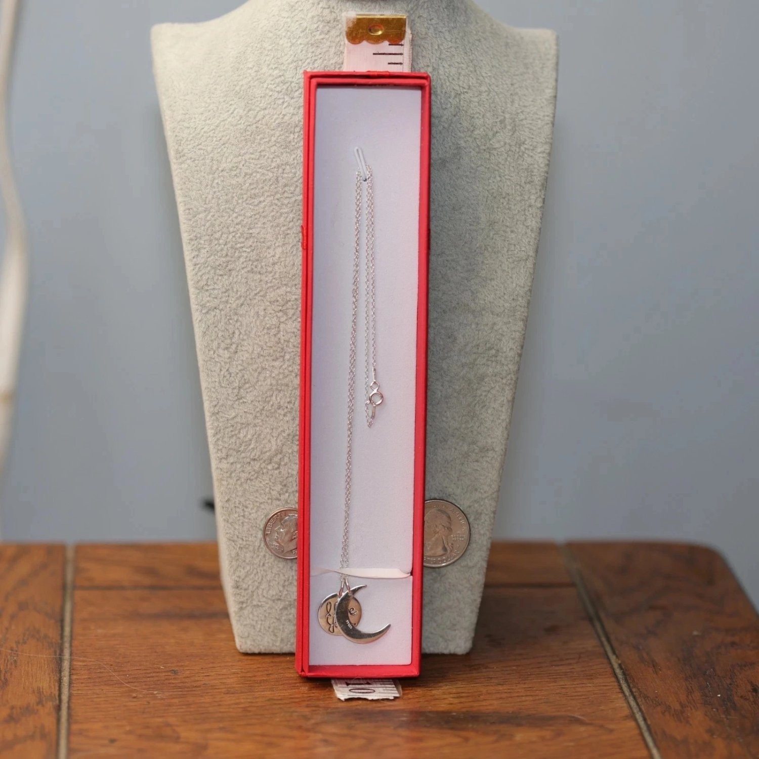 Sterling Silver I Love You to the Moon and Back Pendant Necklace 925 Italy 18