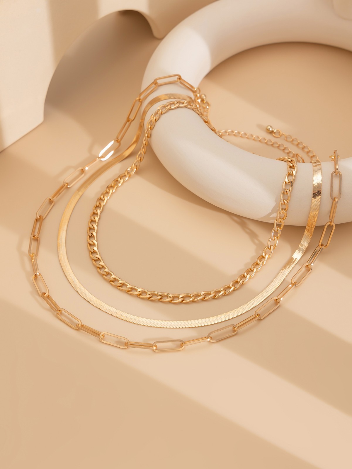 Gold Plated Stacked Snake Paperclip Figaro Chain Mixed Layered Choker Necklace