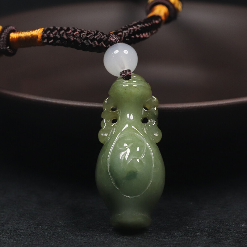 Certified Grade A 100% Natural Green Jadeite Jade Pendant Carved Vase SEC11169