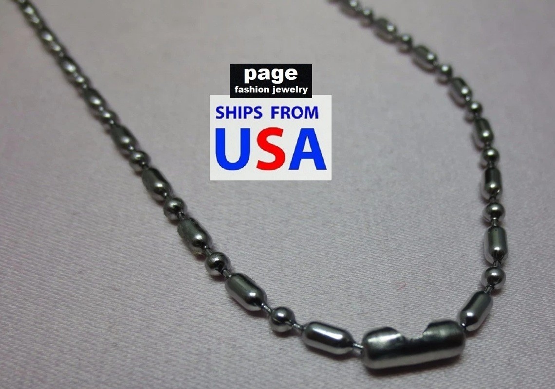 USA Seller Silver 316L Stainless Steel 30″ 2.4mm Oval Bamboo Bead Chain Necklace