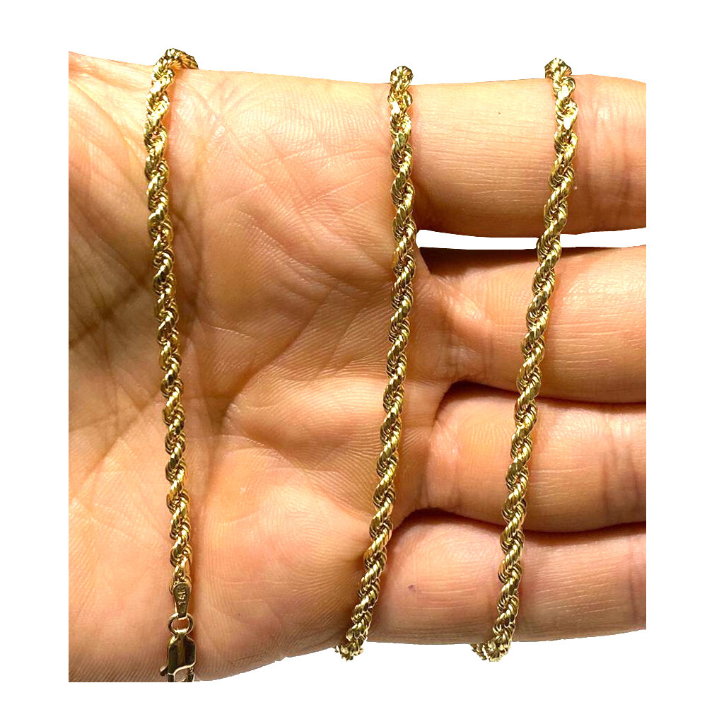 14k Solid Yellow Gold Rope Chain Necklace Bracelet 1mm-10mm Men Women Sz 7″-30″