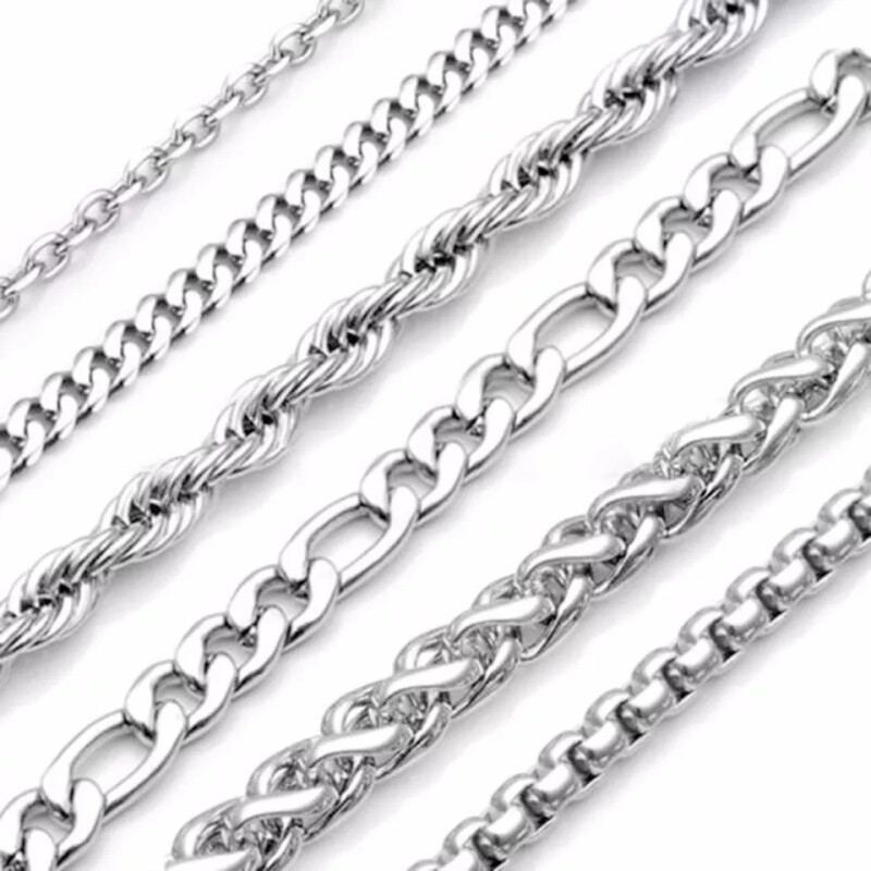 2-9mm Men Womens 316L Stainless Steel Silver Twist Curb Link Chain Necklace