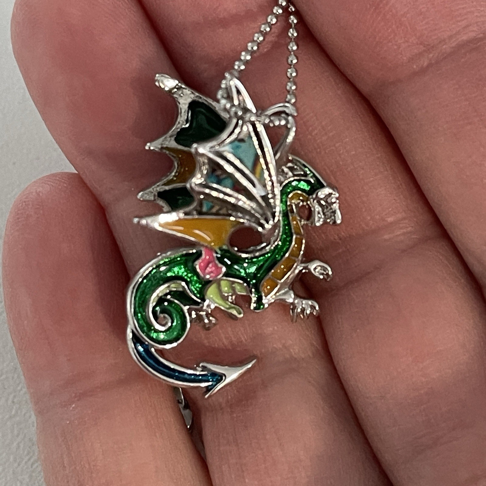 Adult Jewels Dragon Necklace Enamel Flying Gothic 16″ Festival Fantasy NEW
