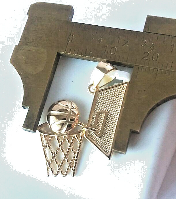 New 28x18mm 925 Sterling SILVER BASKETBALL & HOOP pendant Gold Plated