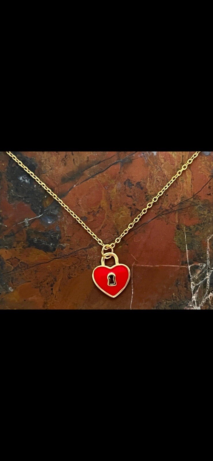 New Adorable Enamel & 14 K Gold Plated Heart Charm On 14 K Gold Chain Necklace