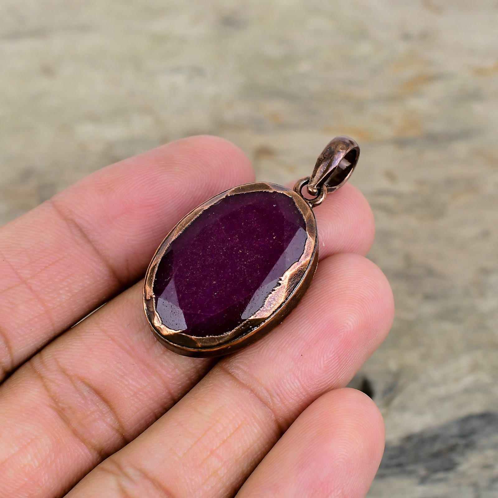 Mothers day Sale Oval Kashmir Rubi Gemstone Sister Electroformed Pendant Copper