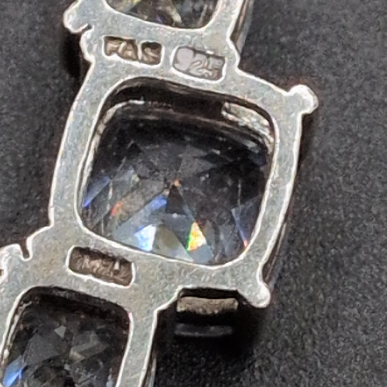 Necklace Three Triple Cushion Cut Clear Colorless Rhinestones 18.25″ 925 Silver
