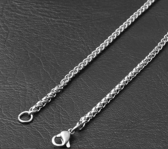2.5/3/4/5/6MM 20-32″ MEN’s Silver Stainless Steel Wheat Braided Chain Necklace