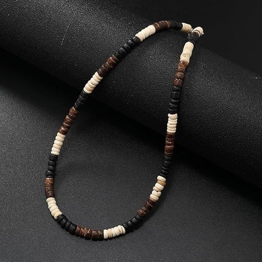 Puka Shell Necklace for Men Surfer Seashell Coffee + white + black