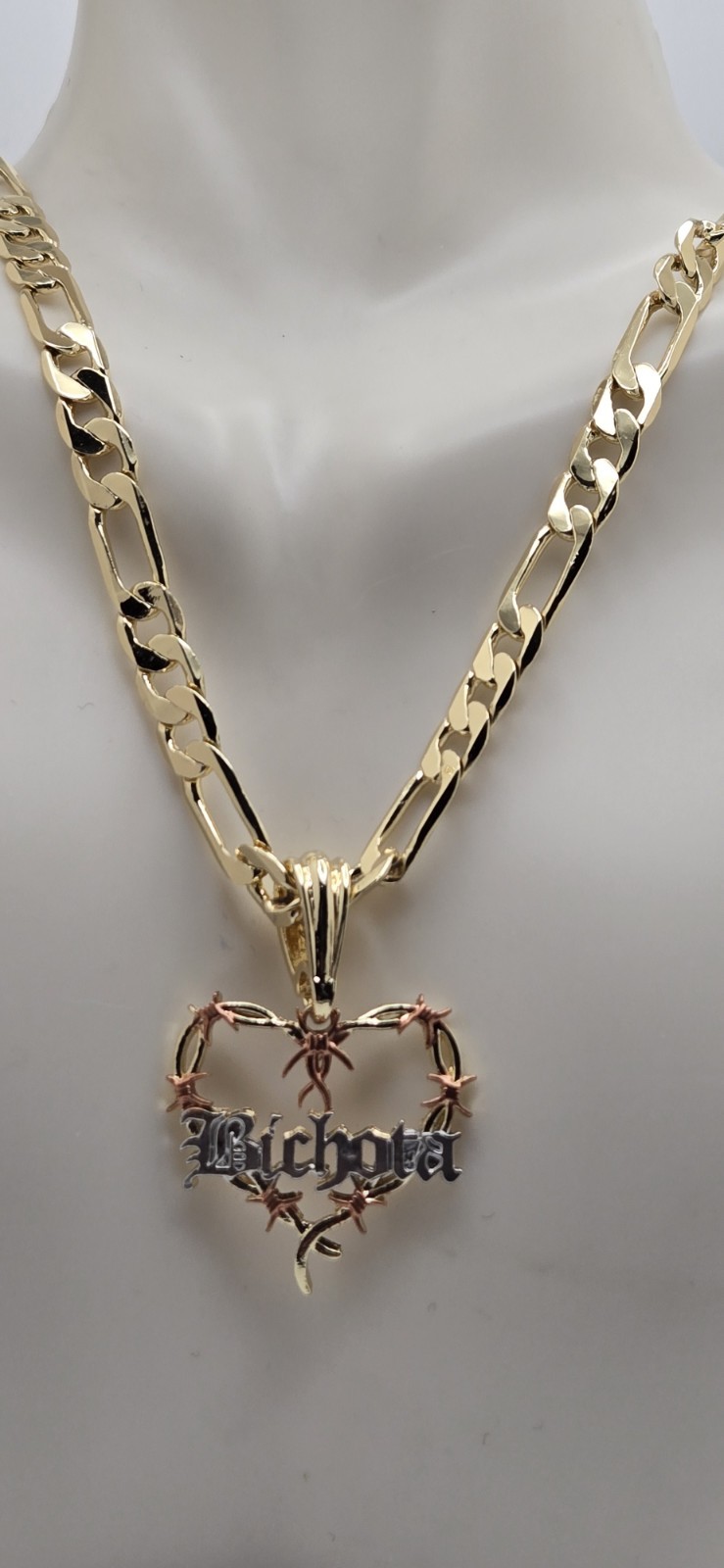 14k Gold Plated Cuban Necklace 24 Inches Long With Charm.