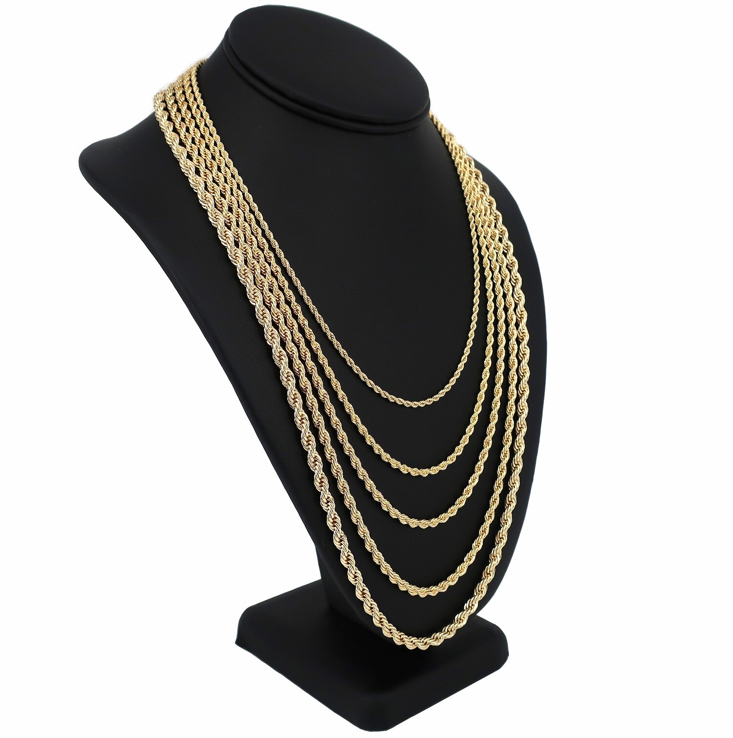 2.5mm to 5mm Rope Chain Necklace Bracelet 16″ 18″ 20″ 24″ 30″ 14K Gold Plated