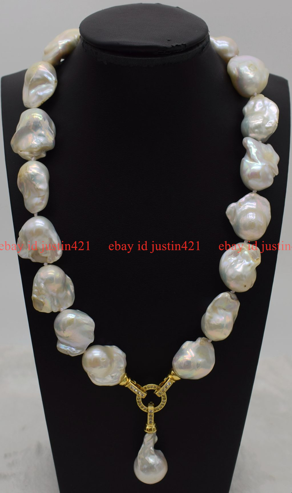 Huge 15x20mm Natural White Baroque Freshwater Cultured Pearl Pendant Necklace