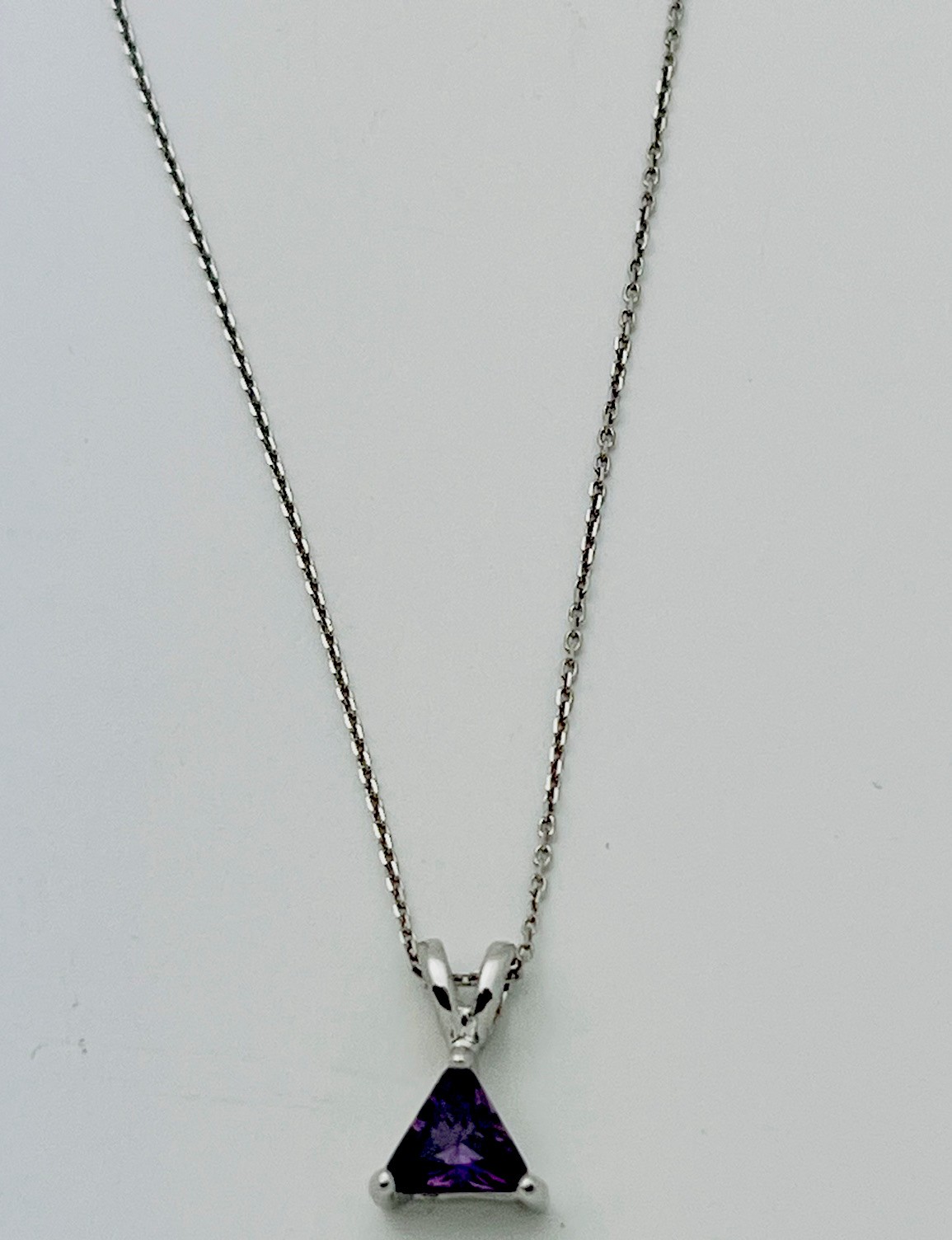 DaneCraft Tarnish Free 925 Sterling Purple Prong Set Trillion CZ Necklace 18”