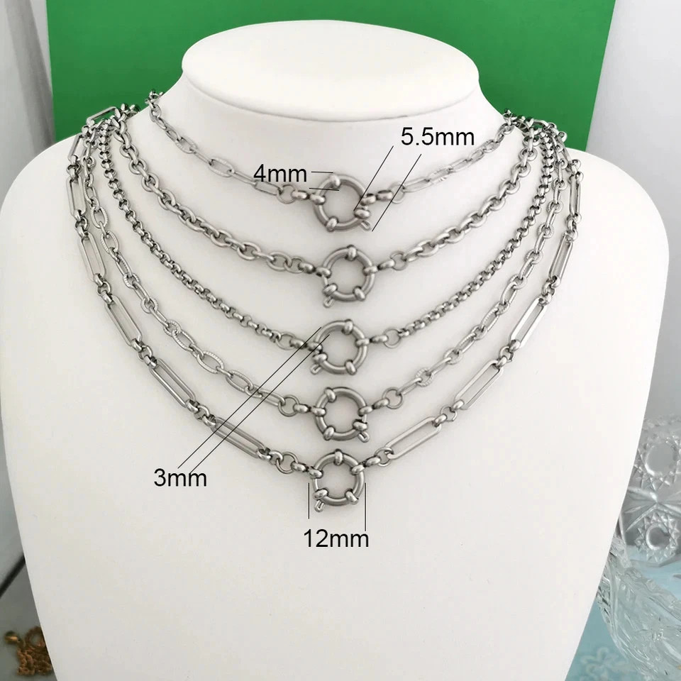 Sailor Clasp Necklace Paperclip Chain Stainless Steel Gold Color Women Jewelry