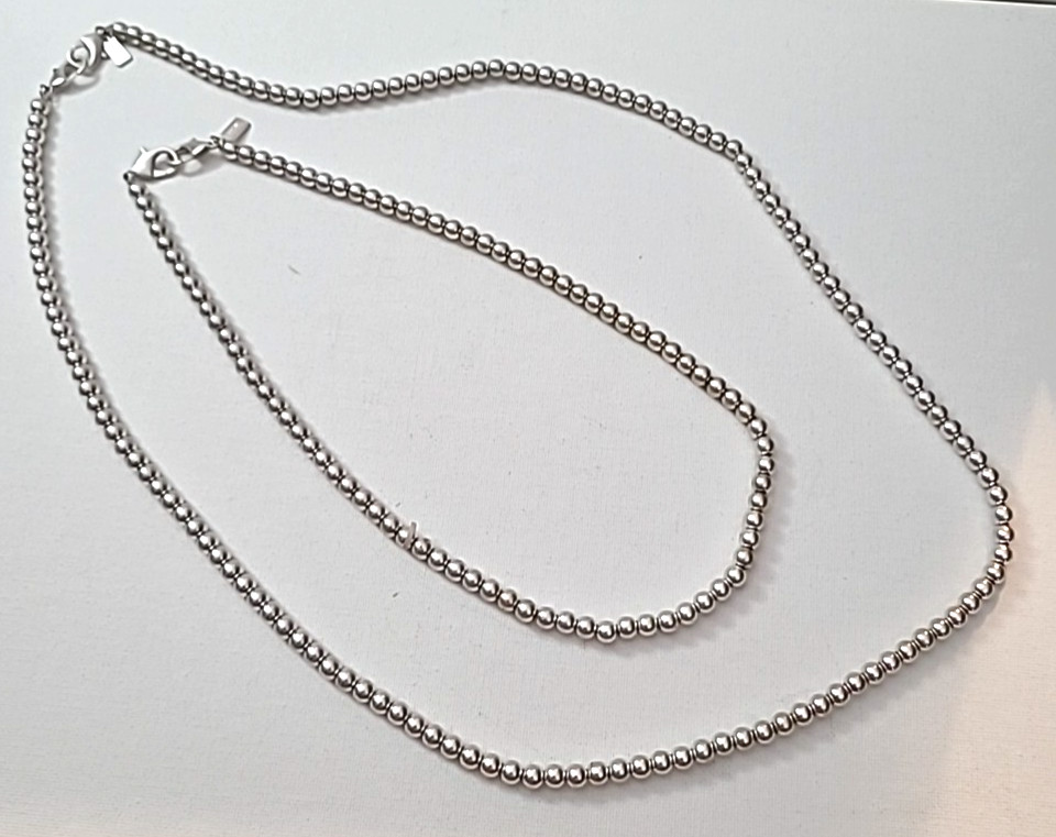 Canvas Brand Beaded Necklace Gray 2 Strands 20″ 32″ Elastic Double Lobster Clasp