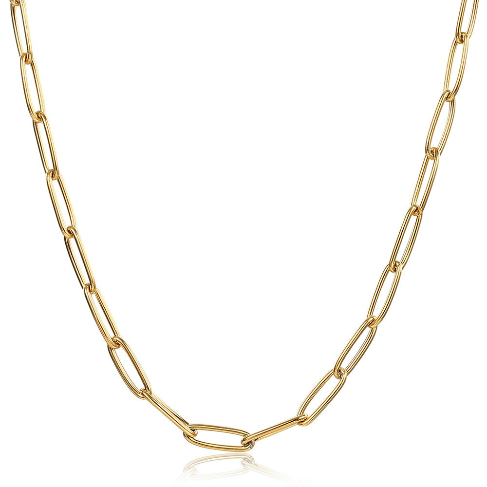 4mm Gold Plated Stainless Steel Paperclip Cable Chain Necklace Choker 16/18/20″