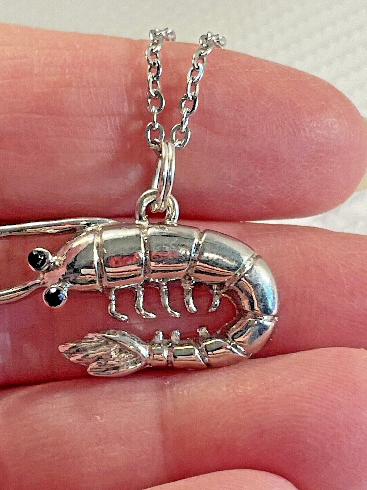 Shrimp Sea Life Silver Necklace 20” Stainless Coastal Fashion Jewelry NEW