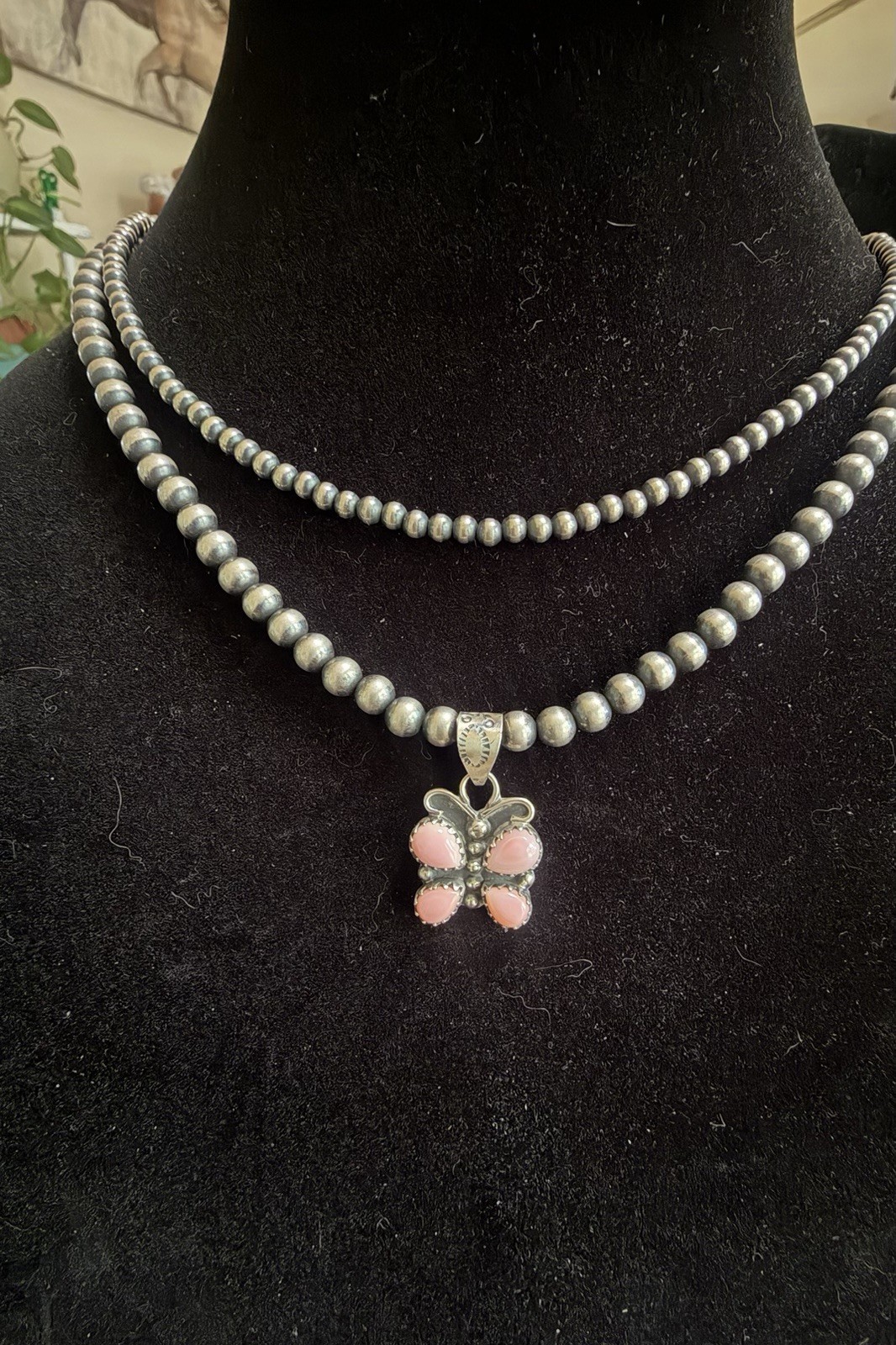 925 Sterling Silver Pink Conch Butterfly Charm Pendant Snake Chain Necklace
