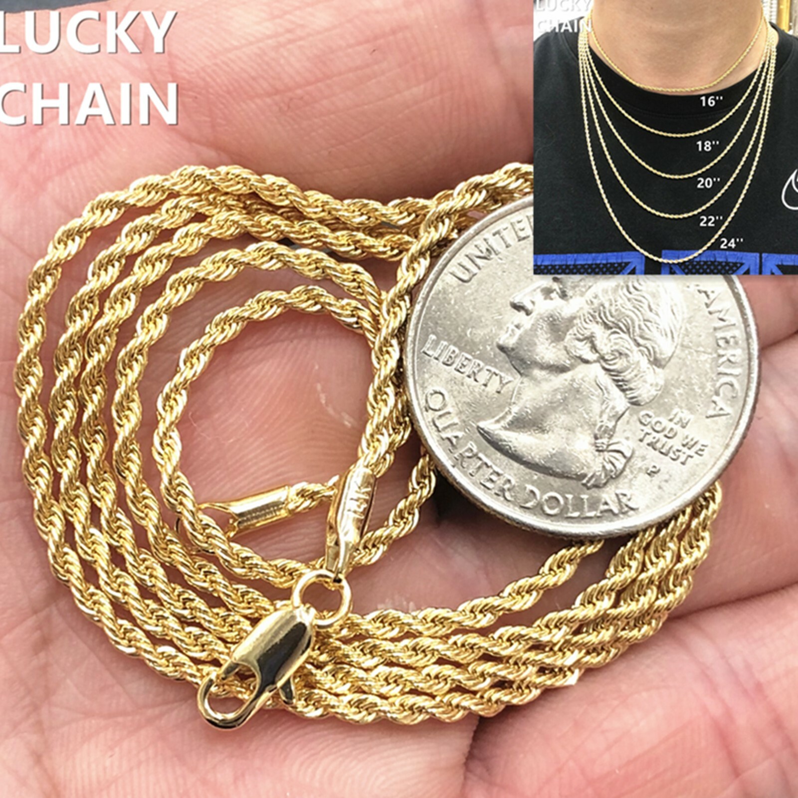 16”18”20”22”24”14K GOLD FILLED ROPE CHAIN NECKLACE 1.5mm 6g-10g