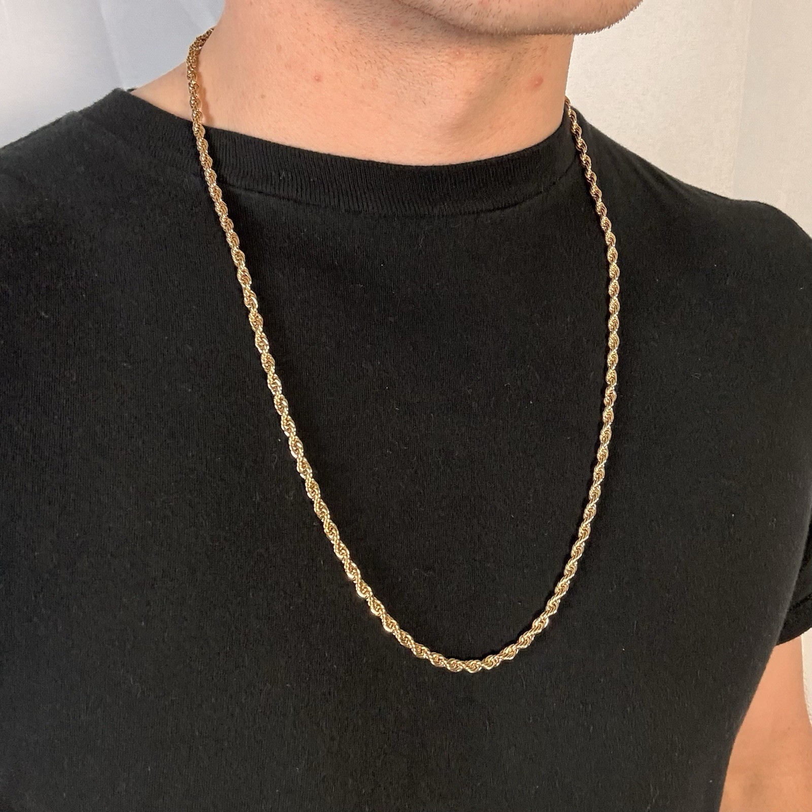 Gold Necklace 18k Gold PVD Plated Stainless Steel 4mm Rope Chain In 26 Inches