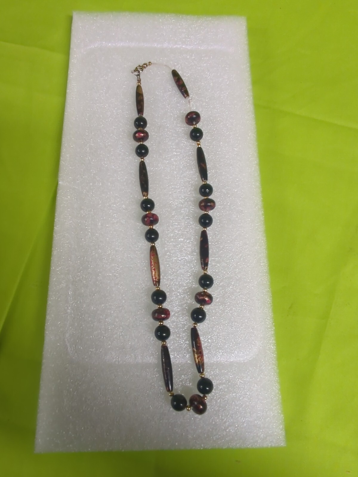 Beaded Necklace With Gold, Purple And Pink Colored Beads
